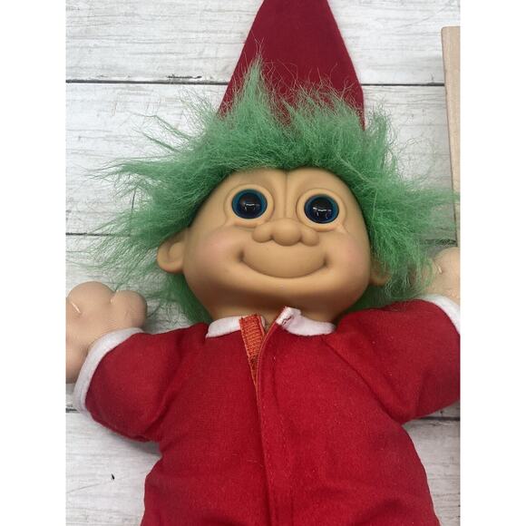 Vintage 12" Russ Berrie Santa Troll Doll Plush Red  Hat Pajamas Christmas Toy - Picture 10 of 11